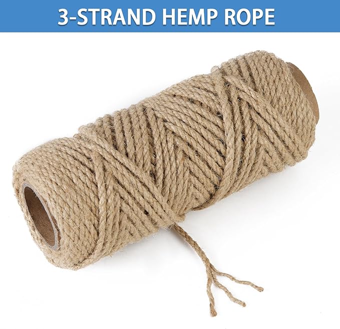 Natural Jute Twine 4mm 100 Feet Crafting Twine String for Crafts Gift, Craft Projects, Wrapping, Bundling, Packing, Gardening and More, Jute Rope to Use Around The House and Garden