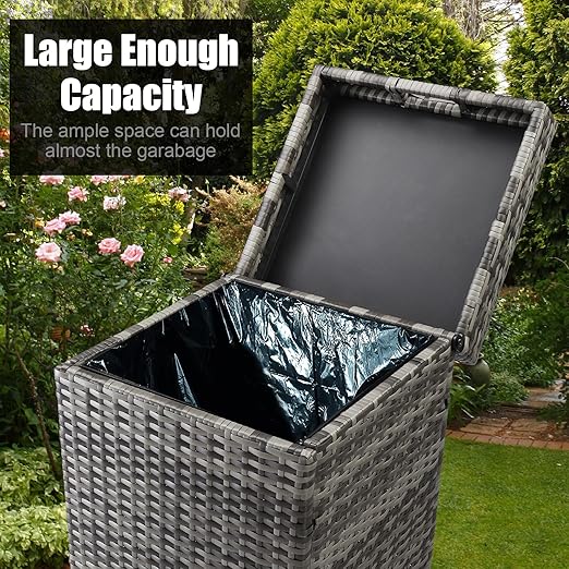 VINGLI 27 Gallon Trash Can, Dustbin with Convenient Lid for Patio, Garden, Yard, Outdoor Kitchen (Grey with Gradient)