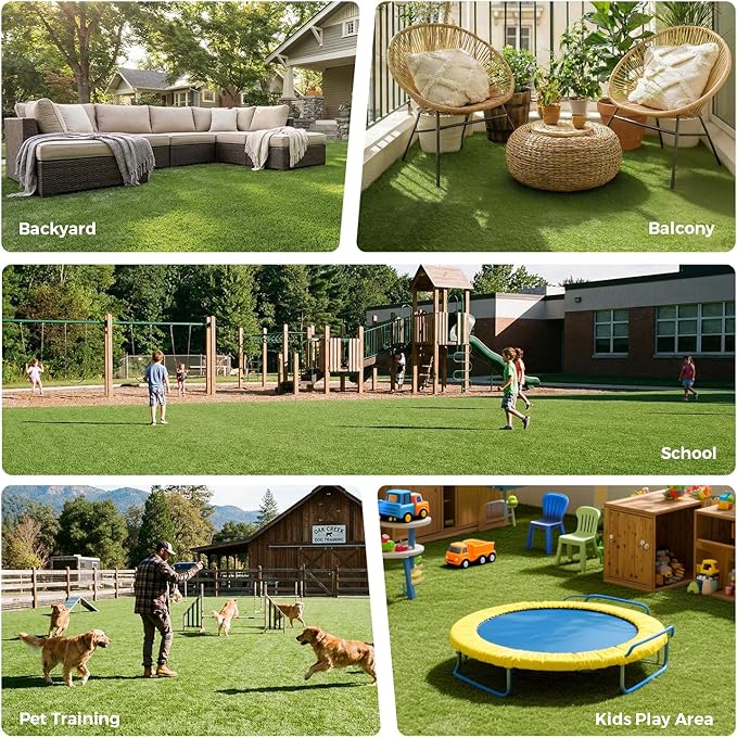 Artificial Grass Rug Indoor Outdoor, 6 x 10FT Faux Grass Turf with Drainage Holes, Realistic Artificial Lawn Rug Dog Pets Mat, Turf Carpet for Garden Lawn Landscape Balcony Patio Backyard Easter Decor