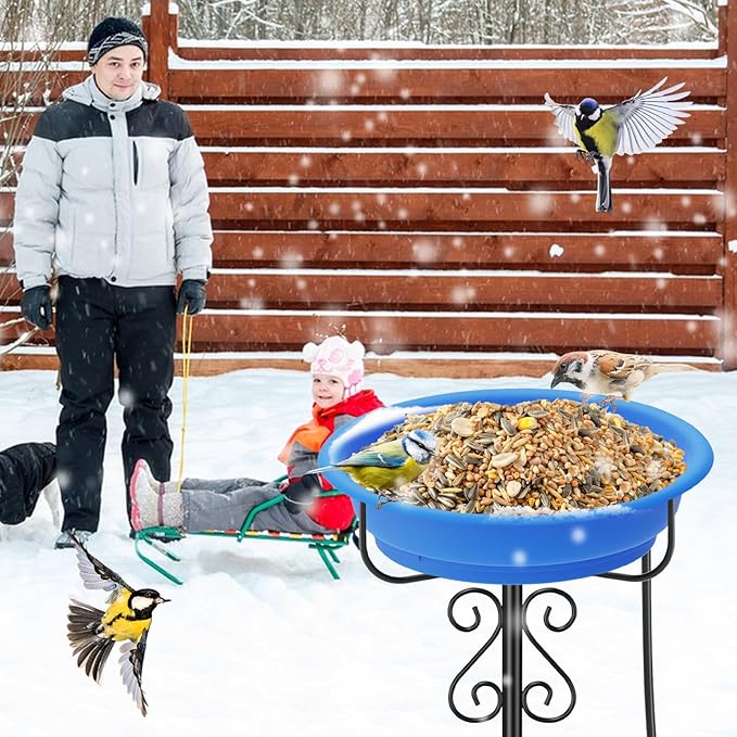 Heated Bird Baths for Outdoors,Large Capacity 100W Thermostat Control Heated Birdbath with 5-Prong Metal Base Water Heated Bird Bath Bowl for Outside Winter Garden Patio Yard Lawn(Blue)