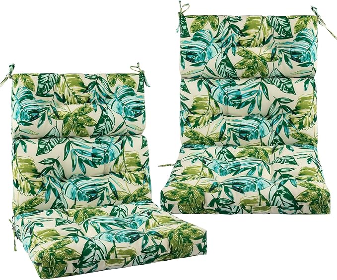 FUNHOME Outdoor High Back Chair Cushions Set of 2,Reversible Lawn Chair Cushion 44 x22 inch,Water Resistant Tufted Adirondack Chair Cushion,for Garden Rocking Chair,Patio Furniture(Palm Leaf)