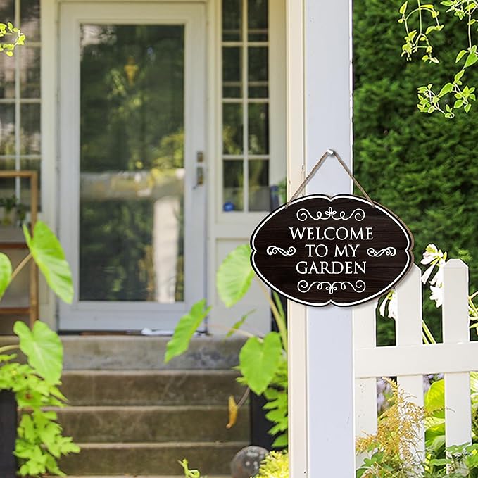 Rustic Garden Hanging Sign, Welcome To My Garden Wooden Decor, Yard Welcome Sign Gardening Gifts and Decorations for Gardeners Plant Lovers 7 x 10 Inch-A04