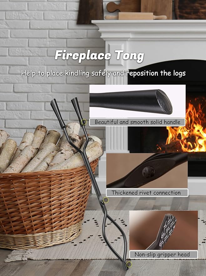 Lichamp Fireplace Tools Set, 5-Pieces Indoor Outdoor Sturdy Fire Place Poker Sets with Modern Handle, FTS15BK