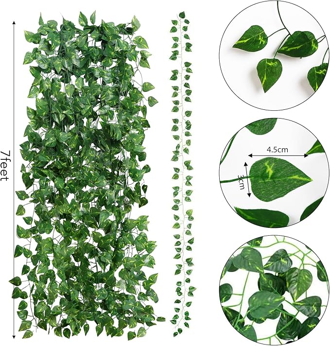 CEWOR 36 Pack 252ft Artificial Ivy Greenery Garland, Fake Vines Hanging Plants Backdrop for Room Bedroom Wall Decor, Green Leaves for Jungle Theme Party Wedding Decoration