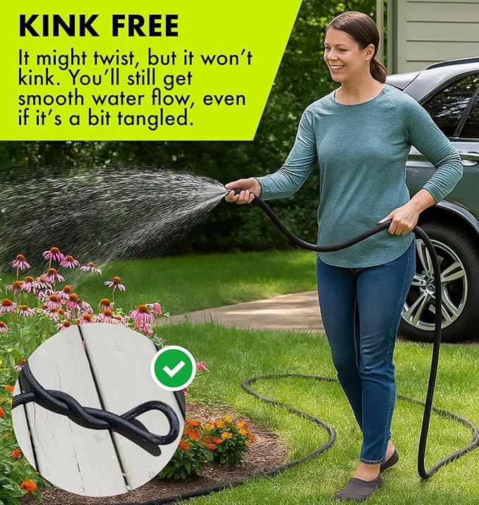 Flexible Garden Hose 50ft – Lightweight, Kink-Free Heavy Duty Water Hose – Abrasion Resistant All-Weather Garden Hose for Yard, Car, Outdoor Use