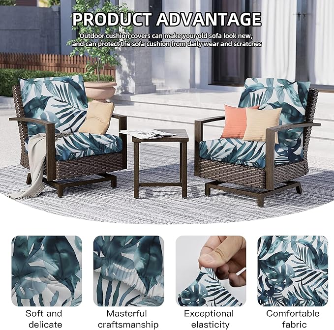 8Pcs Outdoor Cushion Covers, Patio Cushion Covers,Stretch Elastic Slipcovers, Replacement Washable & Reusable Furniture Protector for Patio Couch (Ink-Blue,Cover Only)