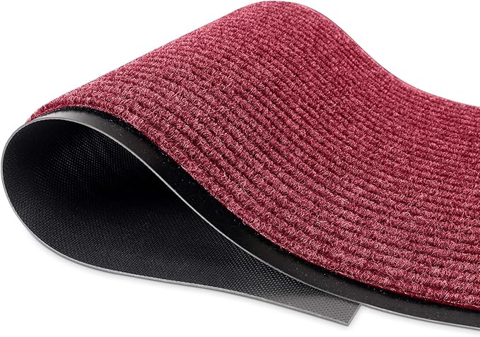 LuxUrux Striped Red Door Mat - Heavy Duty, Indoor/Outdoor, Easy Clean, Waterproof, Low-Profile (4 x 8 Feet) - Ideal for Entry, Patio, Garage - Durable Solution for High Traffic Entrance Ways