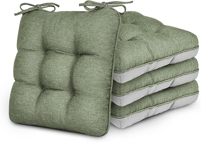 Love's cabin Memory Foam Chair Cushions Set of 4, 15.5"x15.5"x3.5" Indoor & Outdoor Seat Pads for Dining, Kitchen, Office, Patio Chairs - Green