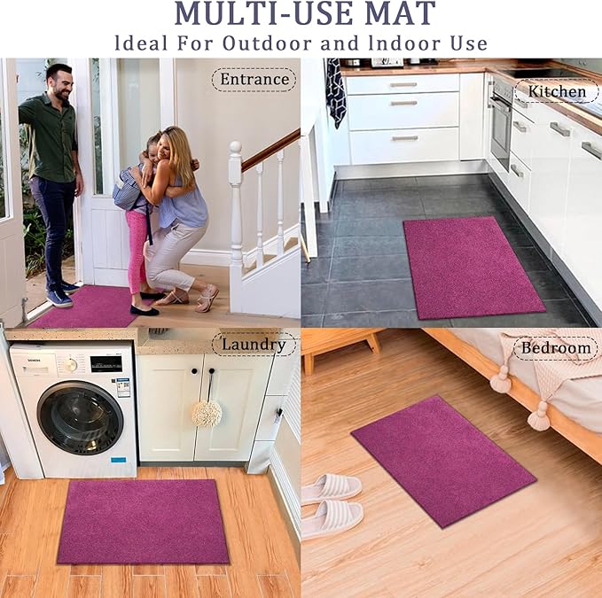 AAZZKANG Set of 2 Purple Doormat Outside Inside Utility Floor Mat Quickly Absorb Mud Anti Slip Rubber Door Mat for Home,Garden,High Traffic Areas Decorative