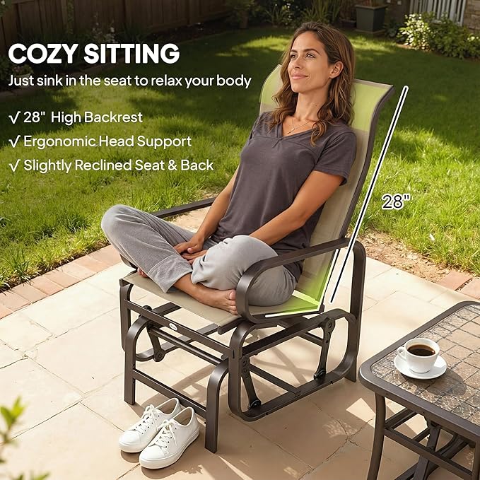 Outsunny Outdoor Glider Chair Set of 2, Gliders for Outside Patio with Smooth Gliding Mechanism and Lightweight Construction for Backyard, Khaki