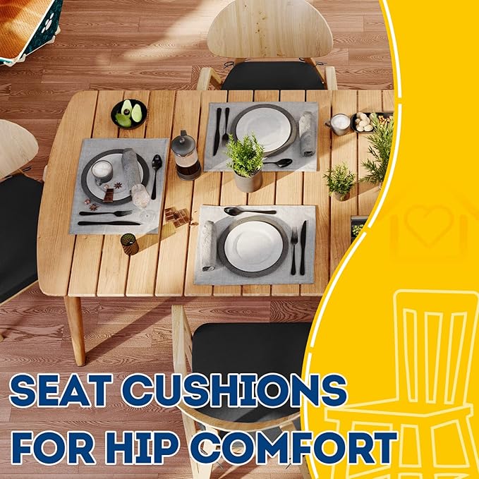 AAAAAcessories D-Shaped Chair Cushions, 2" Thick Dining Chair Pads with Ties and Removable, Machine-Washable Cover, 17" x 16", Set of 8, Black