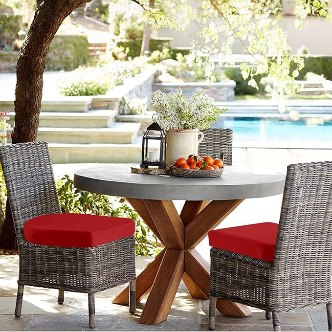 idee-home Outdoor Chair Cushions Set of 4, Thick 19" x 19" x 3" Outdoor Seat Cushions Patio Furniture Waterproof with Ties, Dining Pads