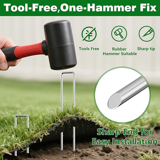 AMAGABELI 6 Inch 500 Pack Galvanized Landscape Staples 11 Gauge Anti-Rust Heavy Duty Garden Stakes Plant Cover Spikes U-Shaped Sod Pins Fence Stakes for Weed Barrier,Irrigation Tubing,Lawns,Decoration