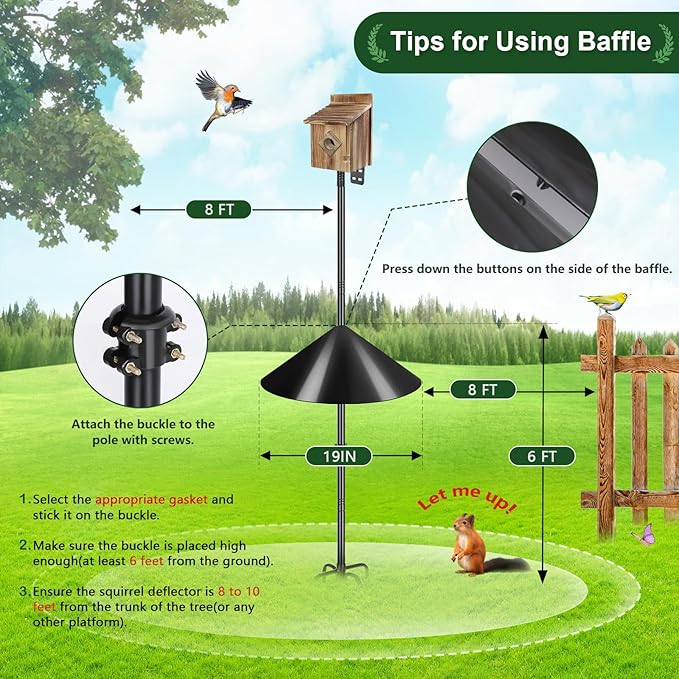 Gtongoko 19 Inch Squirrel Baffle for Bird Feeder Pole Squirrel Guards for Shepherds Hook Stopper for Bird Feeders Black 1 Pack