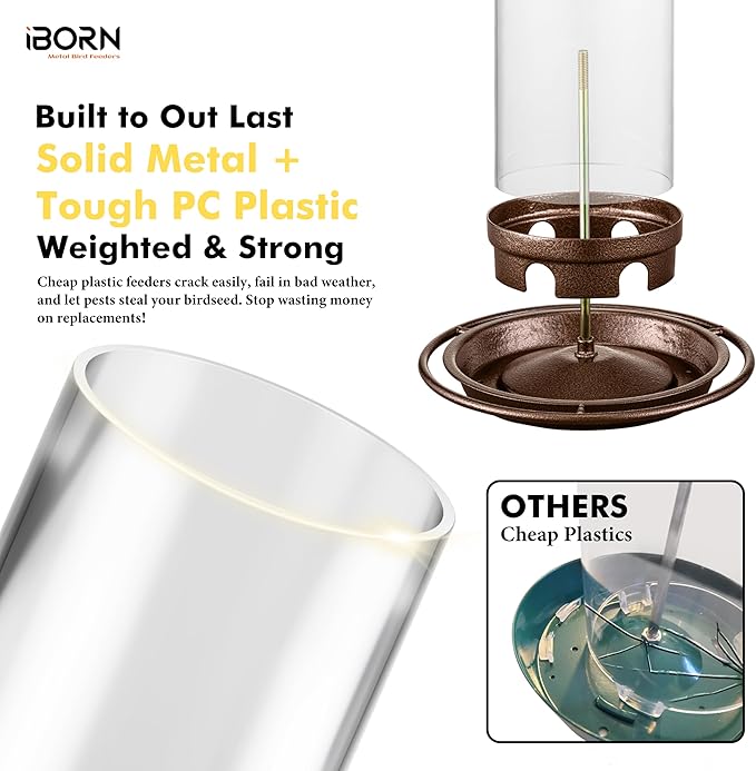 iBorn Bird Feeder for Outside Hanging,Bird Seed for Outside Wild Bird Feeders for Garden Yard Outdoor Decoration,Round Roof Design Coffee