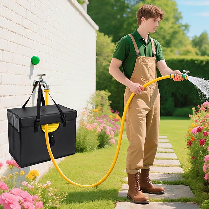 Expandable Garden Hose Holder, Water Hose Organizer, Heavy Duty Self Draining Hose Storage Container, Outdoor Sprinkler Storage Bag for Garden Tools