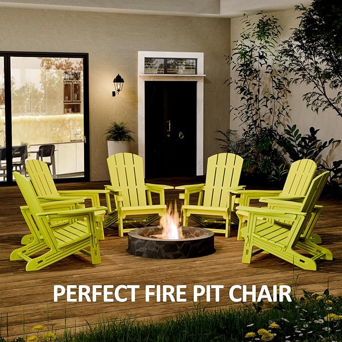 Adirondack Chair，Plastic Outdoor Chairs Without Screws Install，Patio Adirondack with Cup Holder，400 LBS Capacity Recliner Chair Garden Chair for Backyard Lawn Beach Yellow