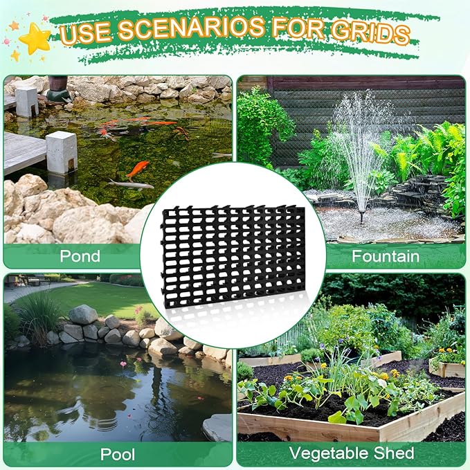 4 Pack Heavy Duty Fountain Basin Grate, 32"x 16" Pondless Waterfall Kit, Water Grid for Raised Beds, Rectangular Hide Reservoir Grates for Indoor & Outdoor Ponds, Waterfall Fountains, Water Gardens