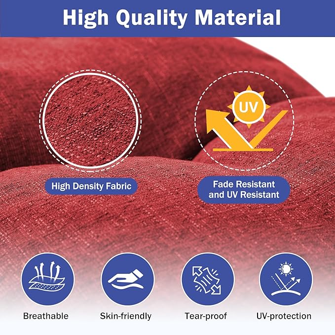 Bench Cushion, 42 x 16 Inch Patio Furniture Cushions with Durable Ties, Soft Memory Foam Bench Cushions for Indoor/Outdoor Furniture with Non-Slip Bottom, Kitchen&Dining, Red