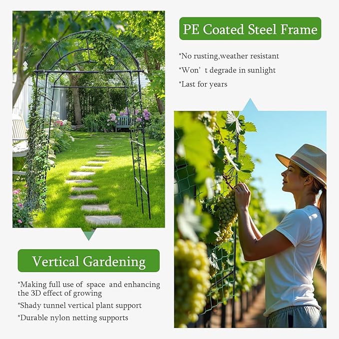 Garden Arch Arbor Trellis for Climbing Plants Outdoor, 7.8 ft Extra Tall Cucumber Trellis Raised Bed Climbing Vine Plant Support, Grape Vegetable Tomato Peas Bean, Black