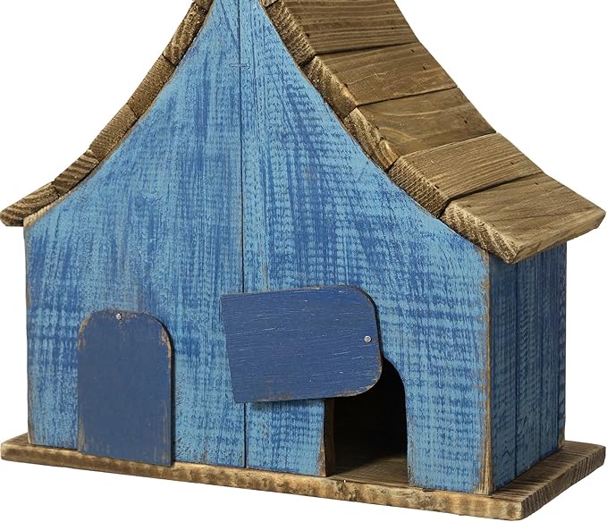 Glitzhome Hanging Birdhouses for Outdoors, 10.75" L Distressed Solid Wood Birdhouse Bird Nesting Box with 3D Flowers Rustic Hand-Painted Bird Houses for Outside