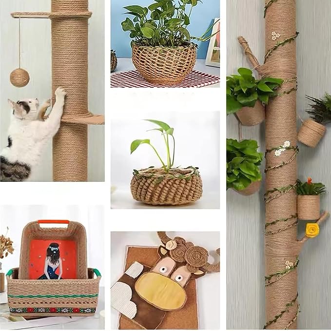 4mm Jute Twine, 328 Feet Braided Natural Jute Rope,Brown Jute Burlap String Heavy Duty and Thick Twine Hemp Rope for DIY Arts Crafts, Gardening, Bundling，Home Decorating, Cat Scratching Post