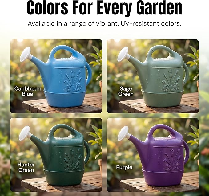 PMU 2 Gallon Watering Can - Garden Watering Can for Indoor & Outdoor Plants - Plastic Water Can with Detachable Sprinkler Head - Large Water Pot, Made in USA - Sage Green Pkg/1