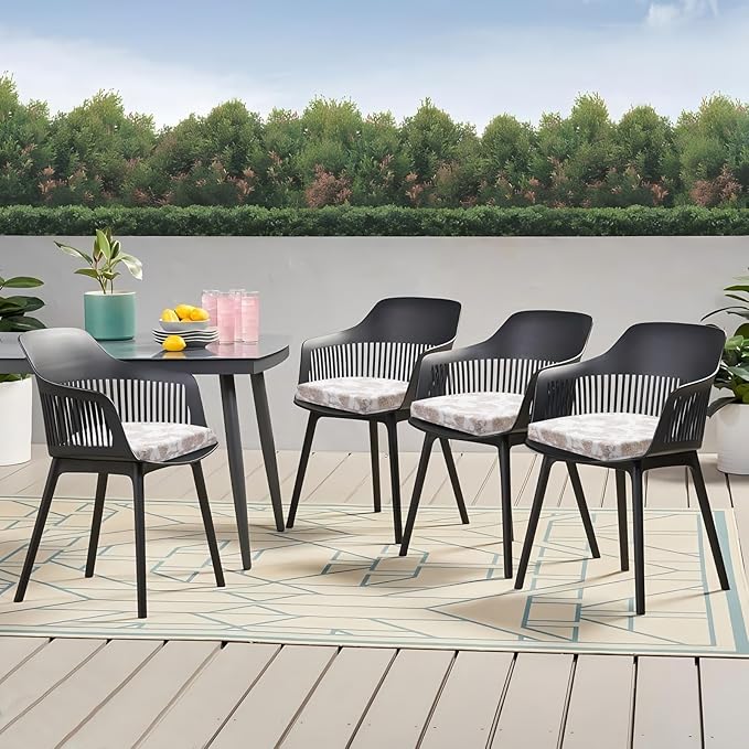 Outdoor Chair Cushions Set of 4, 17 x 16 Inch Patio Chair Cushions for Outdoor Furniture, Water Resistant, Non-Slip Ties(Beige Floral)