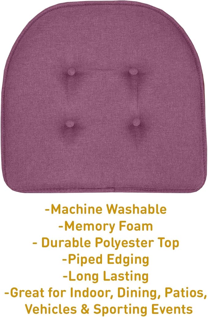 Chair Cushion Memory Foam Pads Tufted Slip Non Skid Rubber Back U-Shaped 17" x 16" Seat Cover, (Pack of 3)