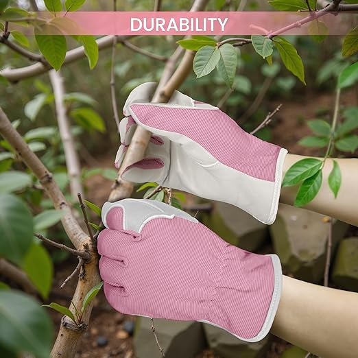 Gardening Gloves, Garden Gloves for Women and Men, Thorn Proof Working Gloves, Durable Leather Work Garden Gloves for Yard & Outdoor Work, Pink, M
