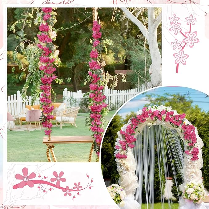 Fuchsia Bougainvillela Artificial Flower Garland 5.9FT Lush Bougainvillea Hot Pink Artificial Vine Flowers for Centerpieces Table Runner Wedding Arch Porches Patios Garden Decor (Hot Pink)