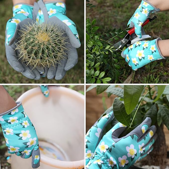 Baidast Garden Gloves, Breathable Leather Gardening Gloves Thorn Proof for Digging, Planting, Pruning