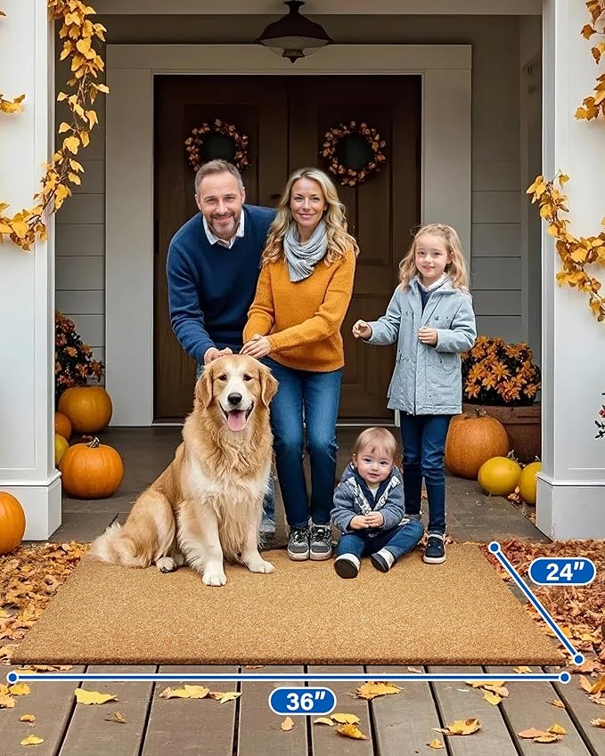 Door Mat Welcome Outdoor Mat: Artificial Coir Doormat for Indoor Outdoor Outside Home Entrance - Front Door Mat Non-Slip Backing Washable Fall Mat for Porch Entryway Floor Decor (Blank, 24"x 36")