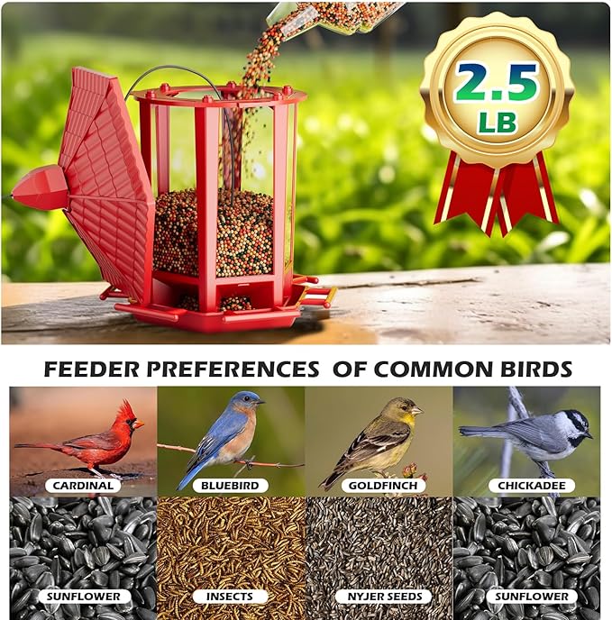 Birdream 2 Pack Bird Feeders for Outdoor Hanging, Retro Pagoda Design Fun Installation Bird Feeder, Attracting Wild Birds Chickadees Goldfinches Cardinals Finches and Sparrows - Red