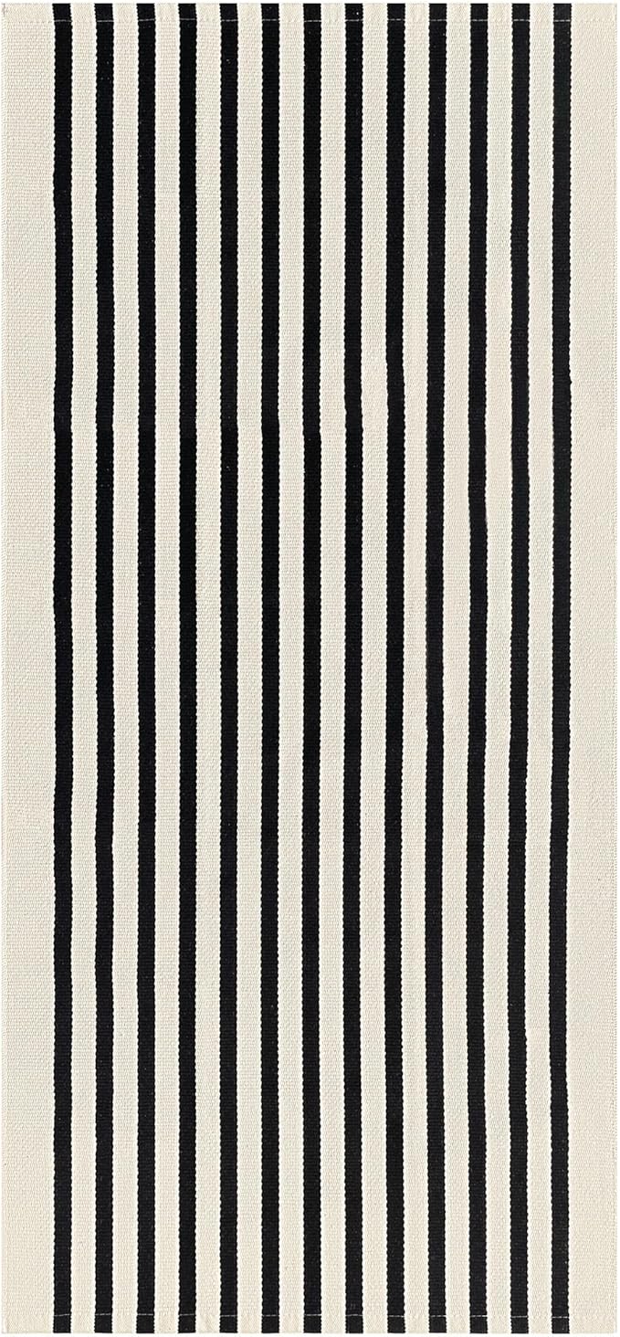 KOZYFLY Black and Beige Striped Porch Rug 2x4.3 Ft Washable Outdoor Rug Farmhouse Outdoor Doormats Front Door Striped Runner Rug for Front Door Kitchen Hallway Bedroom Laundry Room