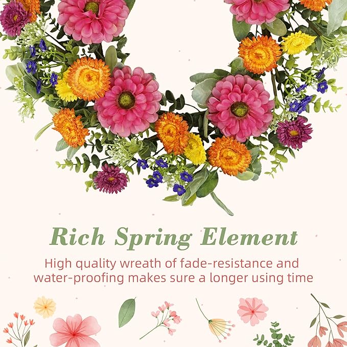 YNYLCHMX 18 inch Spring/Summer Front Door Ring Wreath, Simulated Colorful Daisy Petals, Suitable for Wall Window Farm Parties, Festivals, Home Decoration