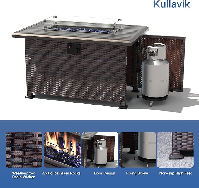 Kullavik 13 Pieces Outdoor Patio Furniture Set with 43" 55000BTU Gas Propane Fire Pit Table PE Wicker Rattan Sectional Sofa Patio Conversation Sets,Red