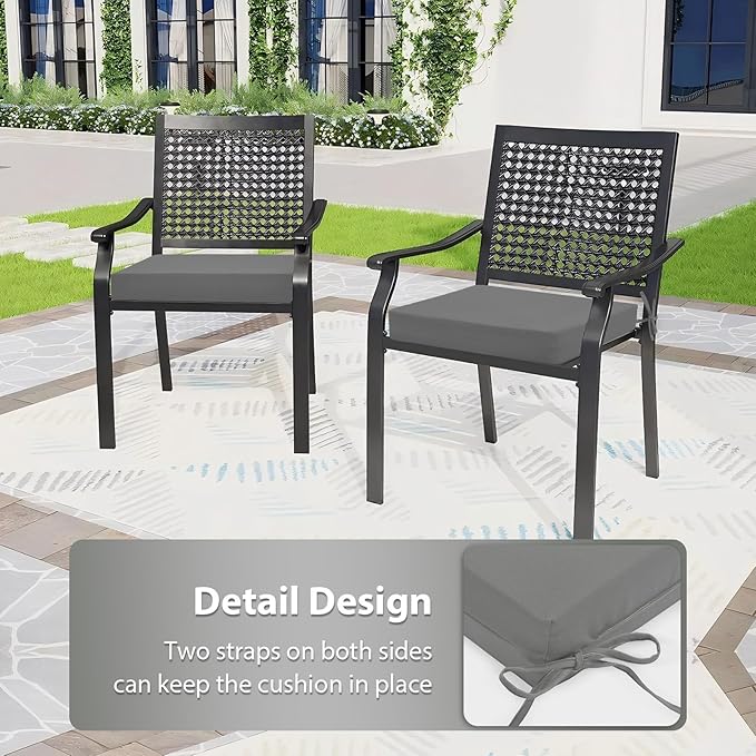 Outdoor Chair Cushions Set of 4, 18.5 x 16 Inch Patio Chair Cushions for Outdoor Furniture, Water Resistant, Non-Slip Ties (Light Grey)