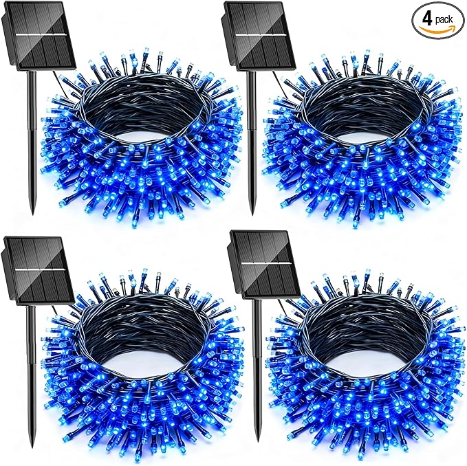 SOLARBABY 4 Pack Solar Christmas Lights Outdoor,Total 146Ft 400 LED Solar String Lights Outdoor with 8 Modes,Waterproof Blue Fairy Light for Outside Garden Patio Yard Xmas Tree Christmas Decoration
