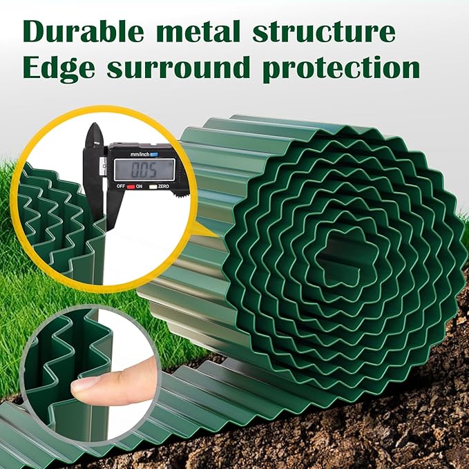 Corrugated Metal Garden Edging 8" x 20Ft, Landscape Edging Border for Lawn, Flower Bed, Garden Fence, Paver Edging (Green)
