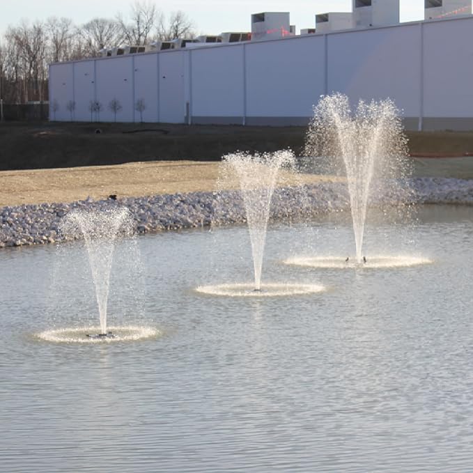 HALF OFF PONDS Floating Fountain – 1.5 HP Pond Aerator, 100' Cord – 12,500 GPH Water Pump – 11 Spray Patterns - Color-Changing LED Lights & Control Box - for Large Ponds, Lakes & Water Gardens