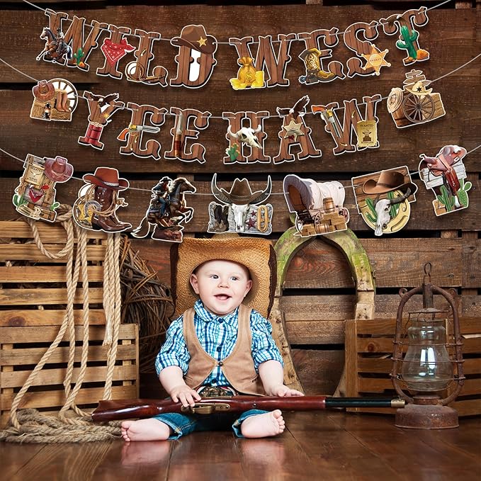 Western Party Decorations West Cowboy Banners Decorations Party Supplies Birthday Decor Decoration for Women Men Baby Shower The West Cow Boys Girls Cowgirl Rodeo