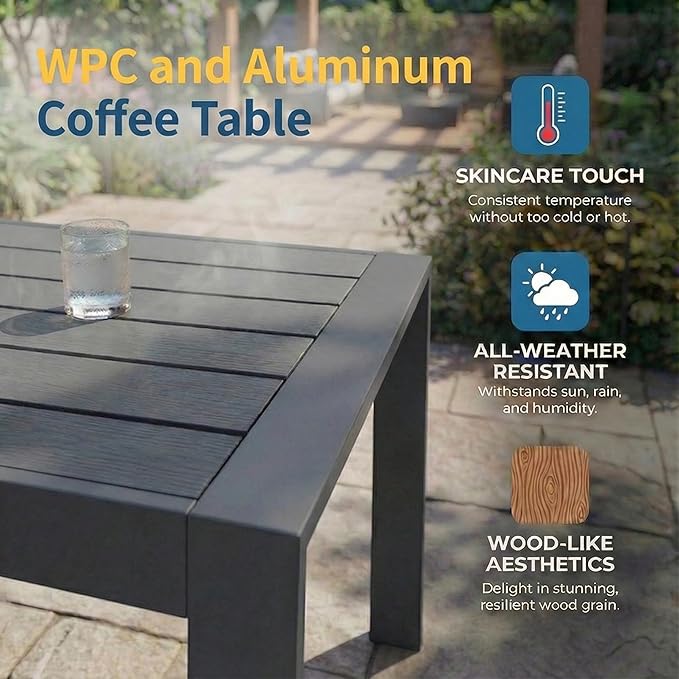 Solaste Aluminum Patio Furniture Set for All Weather, Modern Metal Outdoor Furniture Set with 27.5" Deep Seating and 3.2" Wide Armrest, Outdoor Patio Conversation Set with 10" Back Cushion, Blue