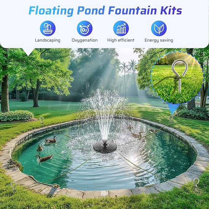 Antfraer Floating Pond Fountain with LED Lights - 40W 660GPH Pump with 3 Spray Modes, Floating Fountain 27FT Power Cord & 65.6FT Mooring Line for Garden Ponds, Waterfalls & DIY Water Features