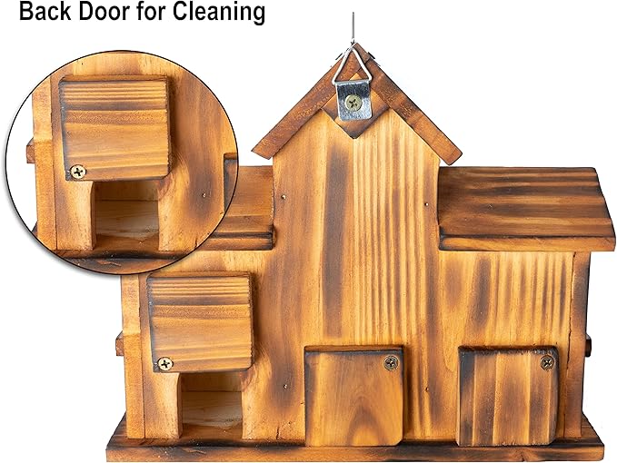 Bird Houses for Outside,Outdoor 5 Hole Bird House Room for 5 Bird Families Bluebird Finch Cardinals Hanging Birdhouse for Garden (Brown - Set of 1)