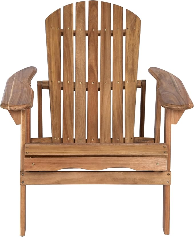 Merax Folding Adjustable Acacia Wood Adirondack Chairs, with Retractable Ottoman Outdoor Lounge Reclining Chair for Yard, Garden, Patio, Natural Stained