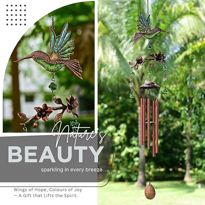 Wind Chimes for Outside, Wind Chimes Outdoor Clearance, Soothing Tones, Hummingbird Wind Chime, Memorial, Sympathy Gift, Patio, Porch, Home Décor, Modern, Art Décor, Bronze (32" Hummingbird)