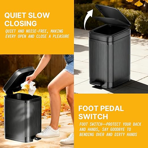 Dog Poop Trash Can Outside, 2.7Gal Dog Waste Trash Can with Lid, Foot Pedal, Dog Waste Container with 20 Bags, Pet Poop Bucket with Soft Close for Backyard Odor Control