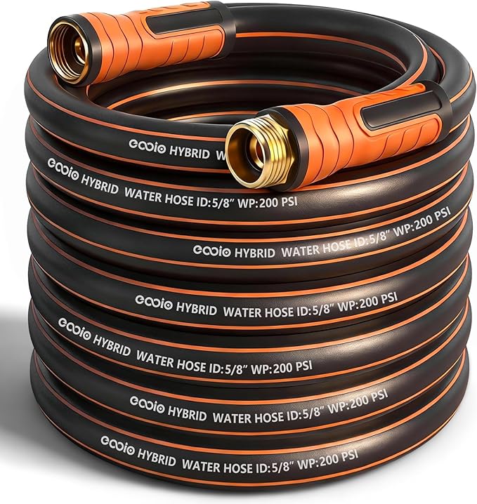 Garden Hose 50 ft x 5/8", Heavy Duty Water Hose, Flexible and Durable, Kink Resistant Lightweight Hybrid Hose, Leakproof Yard Hose with Male to Female Fittings