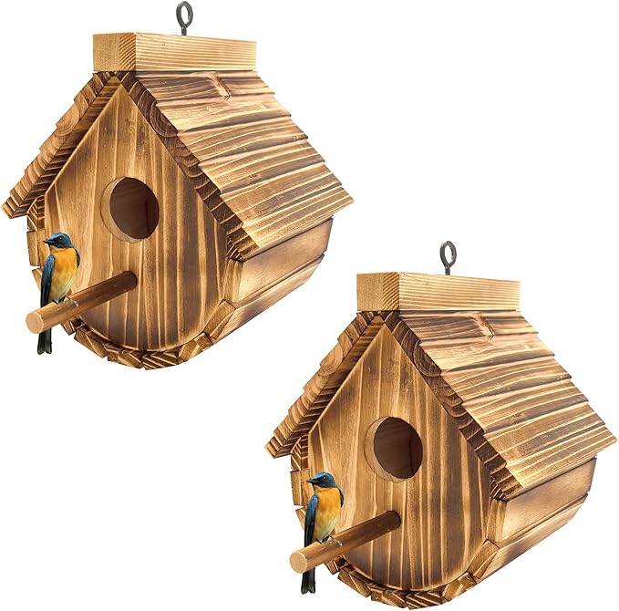 1 Pack Wren Houses for Outdoors,Natural Wooden Bird Houses for Outdoor Chickadee,Bluebird etc,Handmade from Natural Wood for Garden Decorations